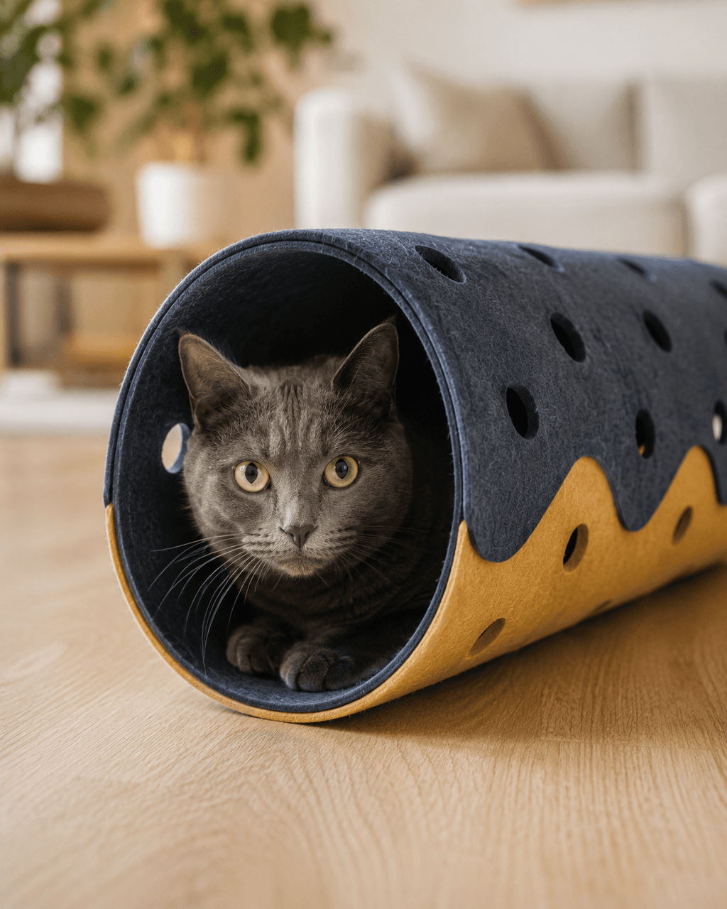 Collapsible Felt Cat Tunnel with Pom Toys