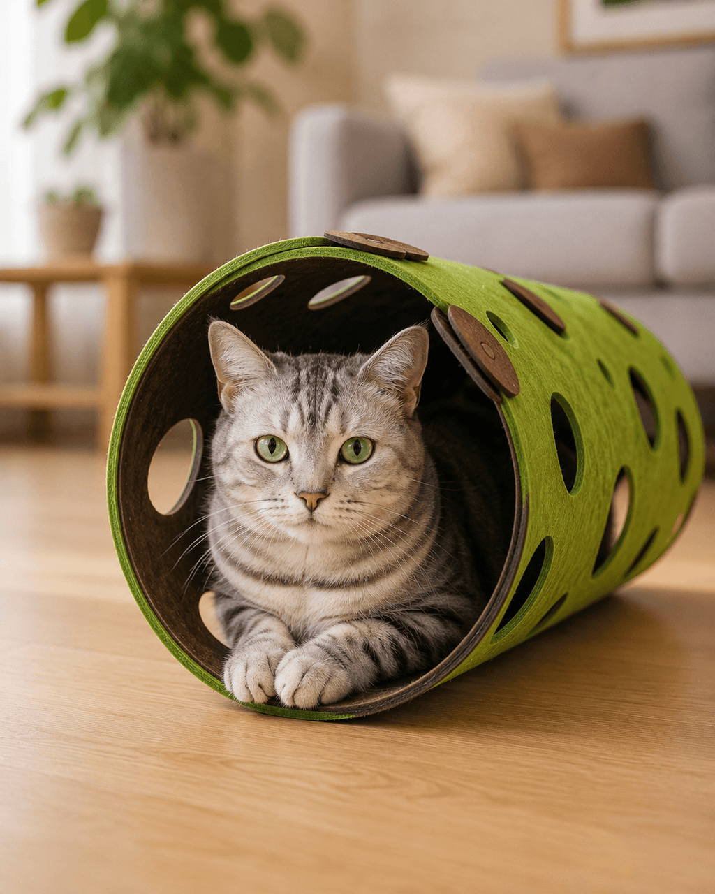 Collapsible Felt Cat Tunnel with Pom Toys